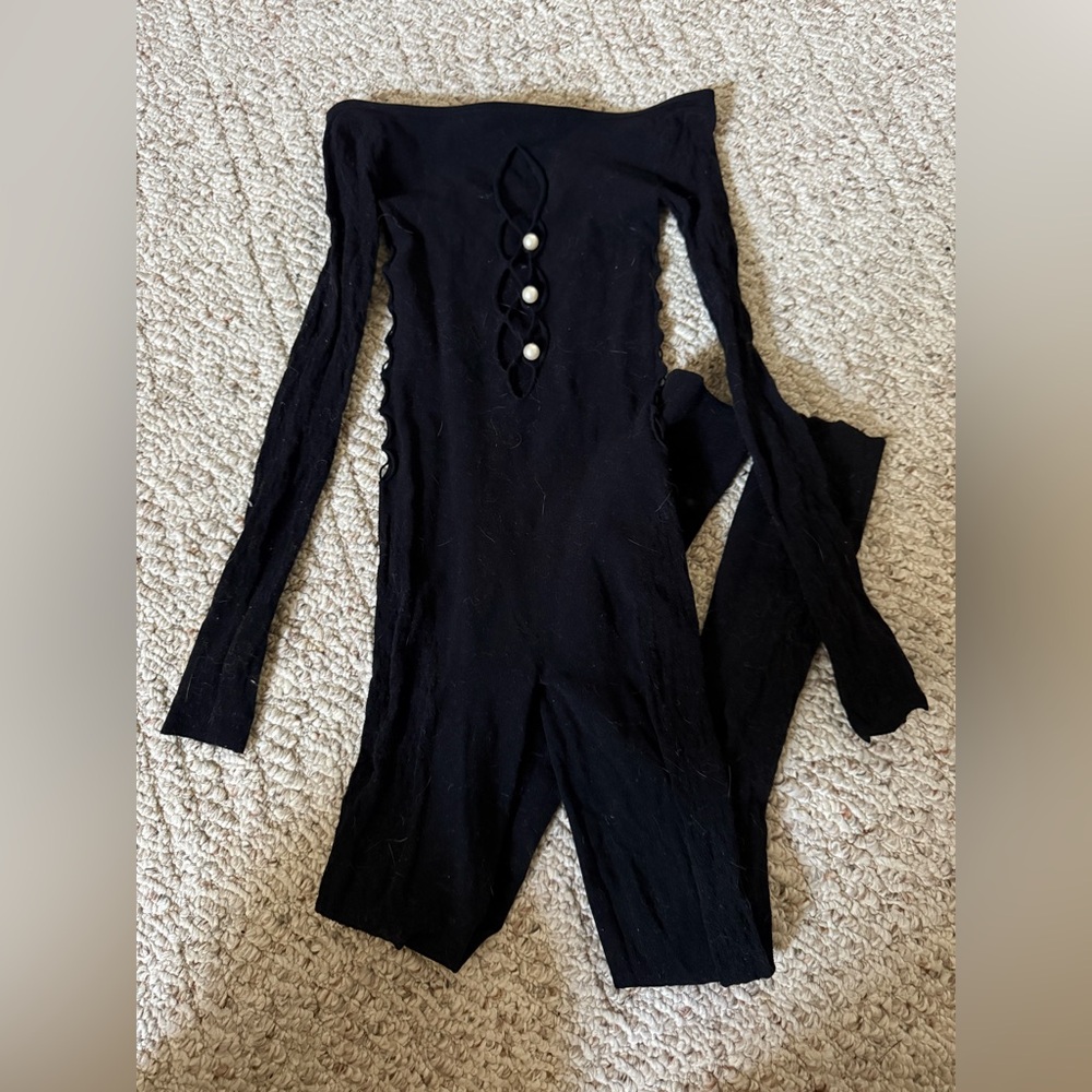 Black Long Sleeve Jumpsuit with Cutout Design